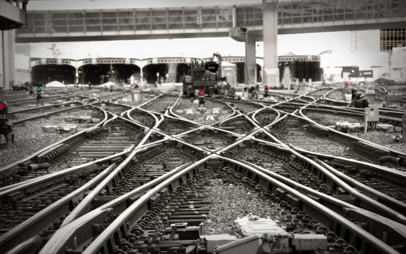 An image of multiple railway tracks and switches