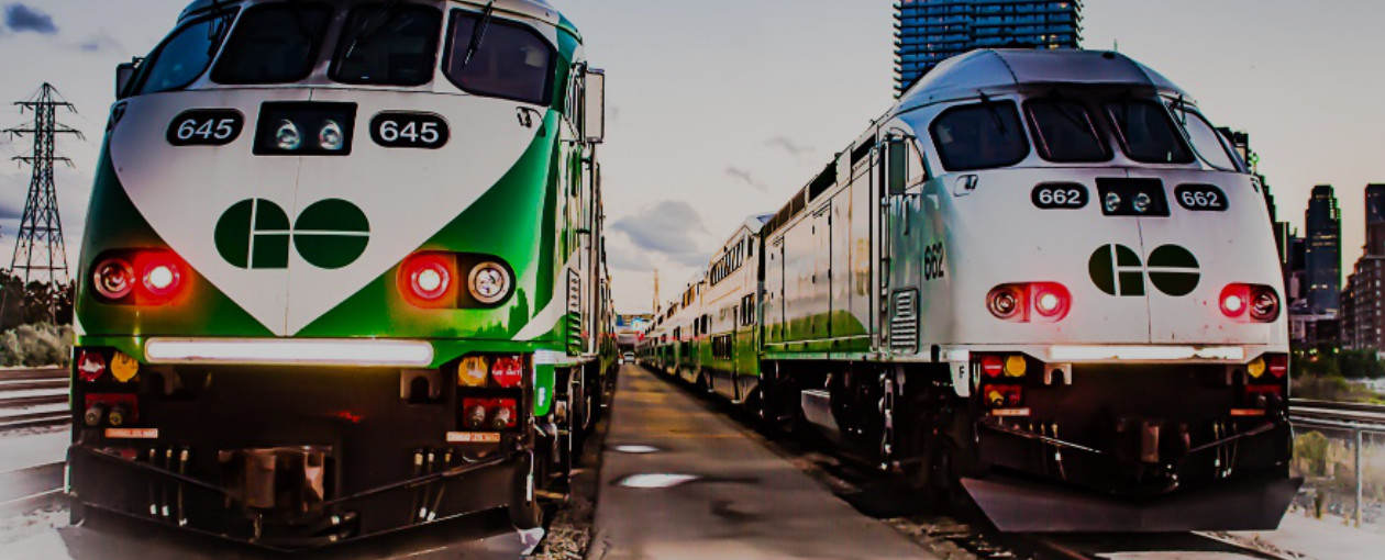 Two Go Trains facing towards the viewer