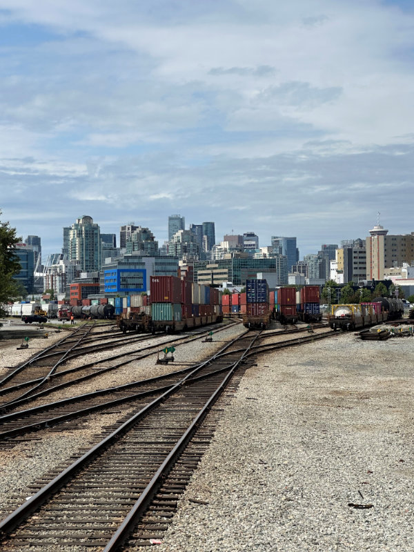 Train cars on the tracks in Deltaport, BC